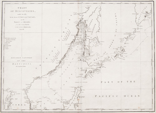 Chart of Discoveries, made in 1787, in the Seas of China and Tartary, by the Bousole and Astrolabe, from their leaving Manilla, to their arrival at Kamtschatka 1798